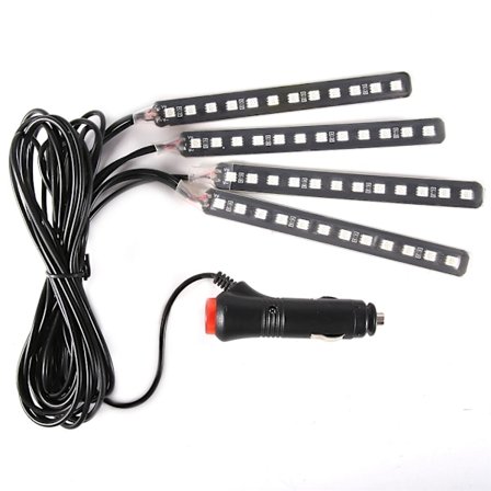 12V 4x 12SMD RGB LED Strip Lights Fjärrkontroll Röd Interiör Fotutrymme Atmosfärbelysning