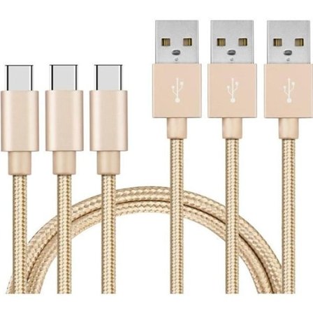 USB-C-kabel för Xiaomi Mi NOTE 10 - Mi NOTE 10 LITE - Typ USB-C laddkabel i flätad nylon Guld 1 Meter [PACK 3] Phonillico