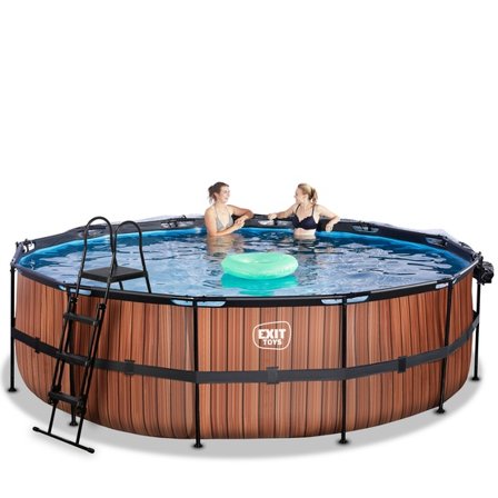 Exit Wood Pool Ø488X122Cm Med Sandfilterpump Och Tak Och Värmepump - Brun - Litenleker