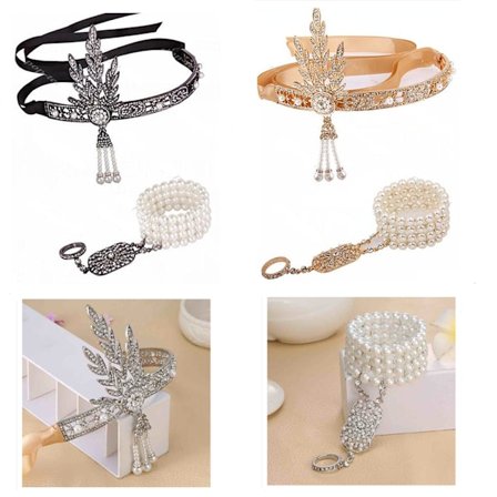Great Gatsby 1920 Vintage brud krona diadem + Armband