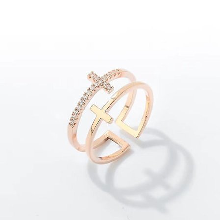 Dubbelkorsad öppen ring diamant ring smycken (roséguld)