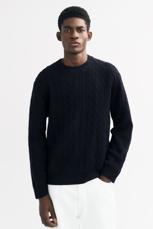 Soft Goat - Men's Cable Knit - Kashmirtröja herr - S - Navy