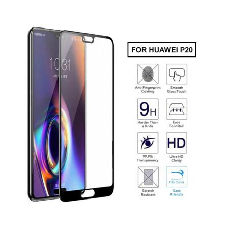 Huawei P20 Heltäckande Hd Skärmskydd Kolfiber Härdat Glas Svart