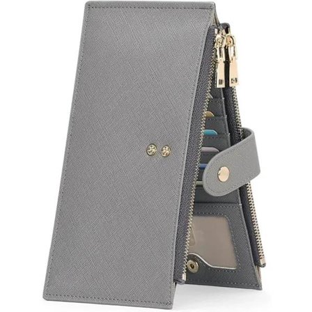 Slank pung med flere rum RFID-beskyttelse lang pung dame kreditkortholder lynlås møntlomme kortholder dame