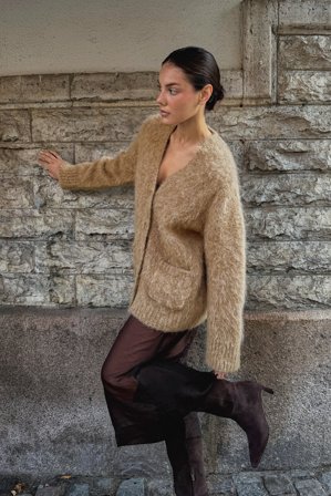 Premium Selection Knitted Alpaca Blend Oversized Cardigan - Premium kvalitet - Beige - XL (EU 46)