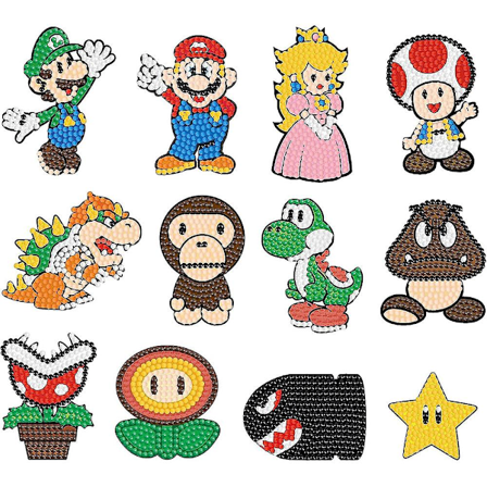 12 stk/sett Super Mario Bros 5d Diamantmaling Klistremerker Sett Tegneserie Spill DIY Edelsten Diamantmosaikk Klistremerke Etter Tall Kunst & Håndverk