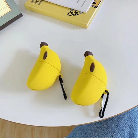 2 stereoskopiska tecknade banan AirPods-skal för Apple-hörlurar