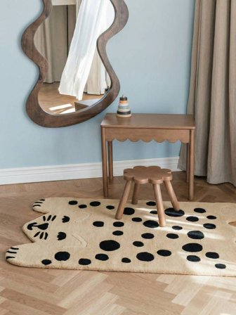 Animale Tappeto Bambini Piccolo Lo Cat - Beige Crema/Grigio Scuro 95X170 Lana