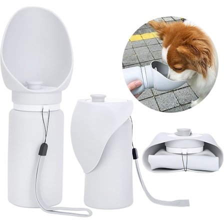 Sammenleggbar Vannflaske for Hund, 550ml/19 oz Bærbar Lekkasjesikker Vannmater, Matvaregodkjent Silikon Vanndispenser, Kjæledyrstilbehør
