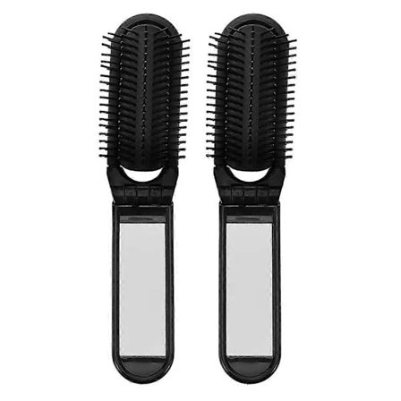 Compact Brush with Mirror Portable Folding Hair Brush for Women and Men For Quick Refresh 2pcs