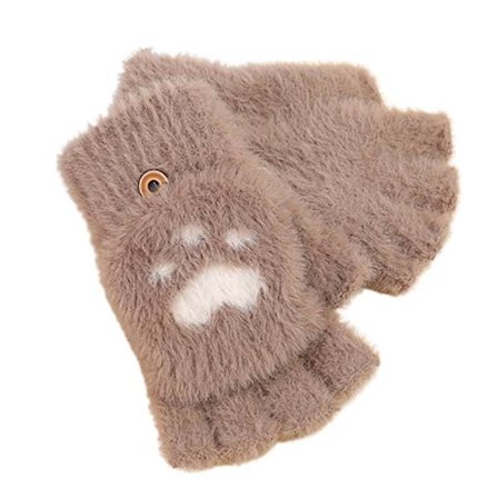 Strikkede plys klap handsker vinter halv finger handsker kvinders søde handsker