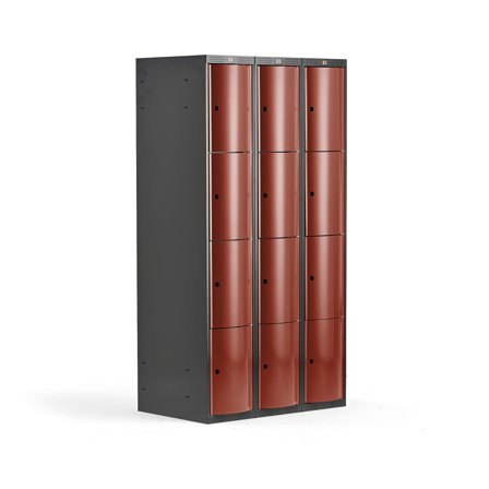 Kleiderspind CURVE, 3 Module/12 Fächer, 1740 x 900 x 550 mm, herbstrot