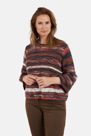 SIGNATURE - 3/4 Ærmet Strik - Rød Mix - Stribet