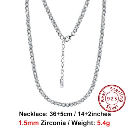 Äkta 925 Sterling Silver Dam Tennis Halsband Glittrande Rund Cubic Zirconia för Kvinnor Halskedja Smycken SC45