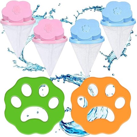 2 st husdjurshårborttagare, 4 st luddfilter, återanvändbar hårtvätt