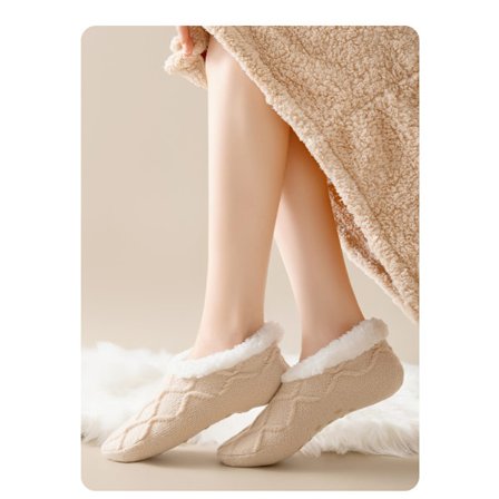 Sokker med antiskli til dame - Strikkede tøfler - Hjemmesokker - One Size Fits All - Sklisikre - (Aprikos)