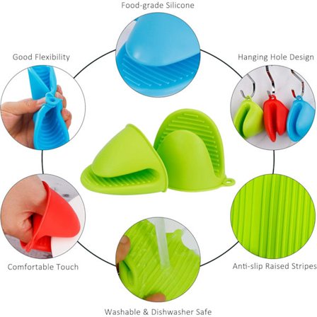 Setissä 6 (3 väriä) silikonikäsineitä kahvoilla - Keittiövälineet - Lämmönkestävät