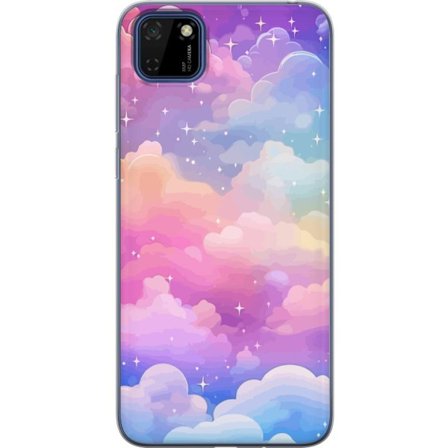 Kompatibelt Mobildeksel til Huawei Y5p Søt enhjørning med regnbuefarget hår mot en stjernebelagt pastellbakgrunn i kawaii-stil
