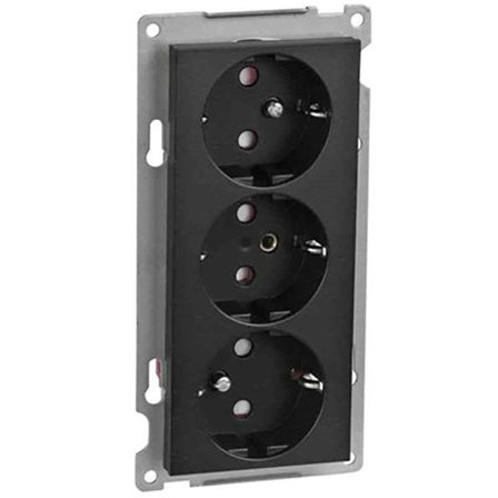 Elko Plus Stikkontakt 3-veis, for kombinasjonsmontering, svart, Strømbrytere & vegguttak