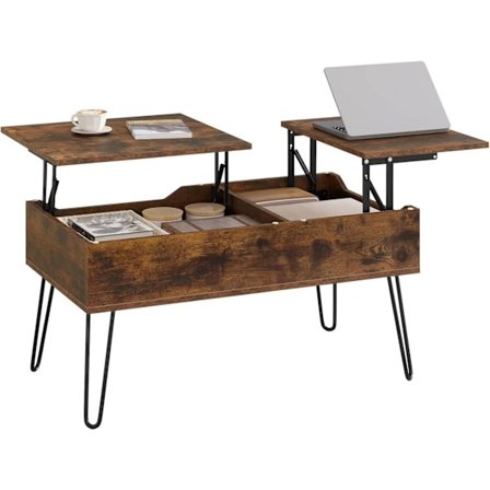 Rootz Lift Top Sofabord - Løft kontorbord - Justerbart sofabord - Skjult opbevaring - Massivt træ - 115cm x 60cm x 75cm