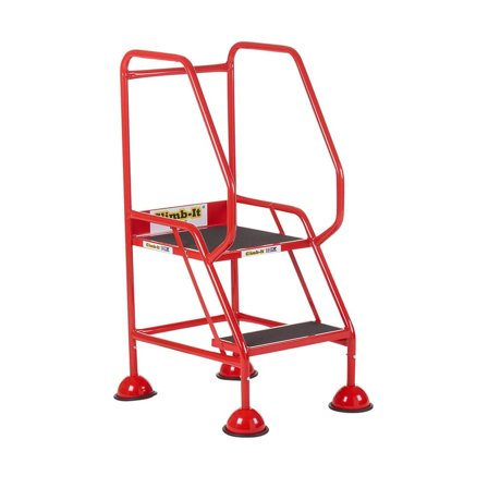 Domed feet mobile safety steps, 2 treads, H 545 mm, red