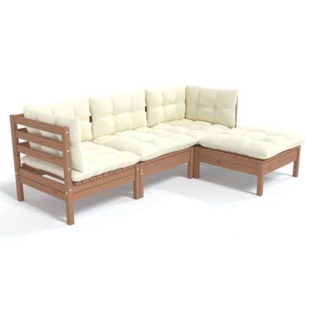 Vidaxl Loungegrupp Med Dynor 4 Delar Honungbrun Massiv Furu Brun