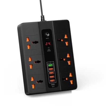 6 Porte 20W PD QC3.0 USB Hurtig Oplader Type C Quick Charge Station Adapter 3000W 6 AC Udtag Power Strip