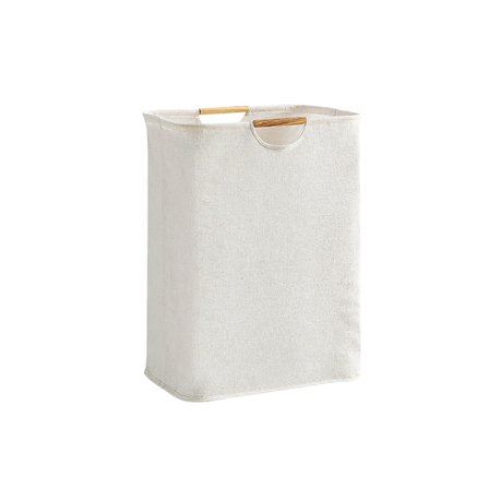 Hopfällbar tvättkorg i bomullslinnetyg, stor kapacitet med trähandtag, tvättkorg (beige, 27*40*56cm)