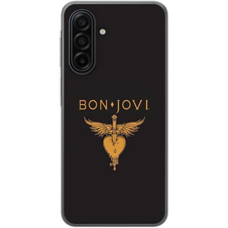 Kompatibelt Mobilskal till Samsung Galaxy A17 5G Ikonisk musikillustration med bevingat hjärta och dolk i guldtoner på mörk bakgrund, kraftfull och