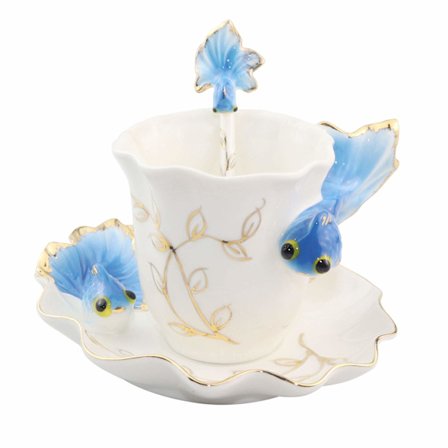 Kaffekopper Sæt Fashion Gave Keramisk Tesæt Ny Kreativ Personlighed Guldmodel (Blå)