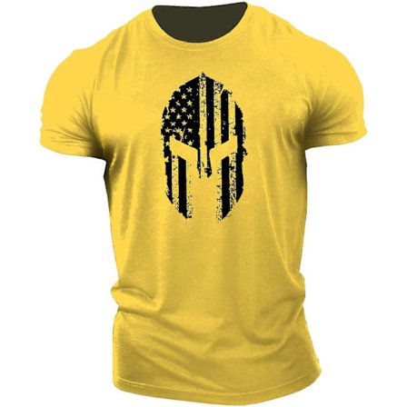 Herre T-shirt med hjelmmønster i ren bomuld til bodybuilding, korte ærmer