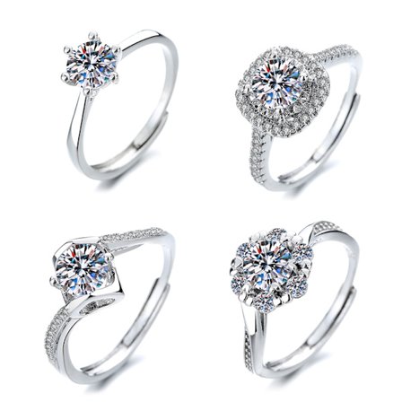 Bling zirkonring set 4-pack