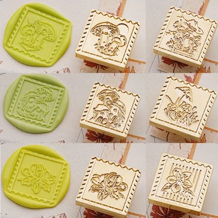 Fire Lacquer Seal Wax Stamp Square Stamps Plants Mushrooms Gift DIY Scrapbook Handbook Production Decorative Embossed Brass new