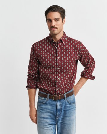GANT Herren Regular Fit Twill-Hemd mit Paisley-Print (XL) Rot