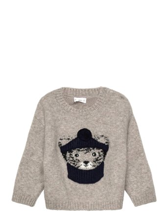 Knitted Sweater With Bear Detail Grey Mango