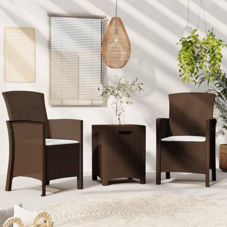 Vidaxl Loungegrupp För Trädgården 3 Delar Med Dynor Pp-rotting B Brun
