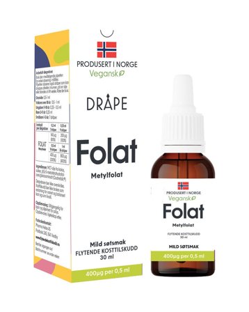 Dråpe vegansk folat mild søtsmak 30 ml