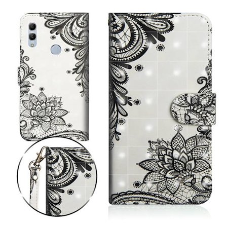 Huawei P Smart 2019 läderfodral med ljus prickar - Spets Blomma