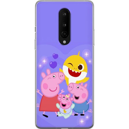 Kompatibelt Mobildeksel til OnePlus 8 Peppa Gris mønster med hjerter, sommerfugler og venner, lys rosa bakgrunn i myke barneillustrasjoner
