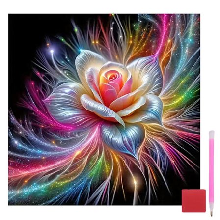 Blomster Diamant Maleri Sæt til Voksne Begyndere, Fantastisk Strålende Farverigt Rosemønster Diamant Kunst Sæt, DIY Fuld Runde Diamantbilleder, Hjem 