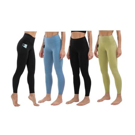 Leggings med Hög Midja och Fickor Grön Blågrå Svart Black S