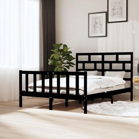 Vidaxl Sängram Svart Massiv Furu 140x200 Cm Svart