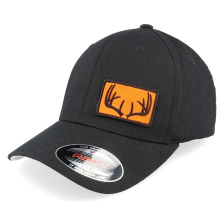 Hunter - Orange Antlers Patch Side Black Flexfit Flexfit Black Cap - @ Hatstore