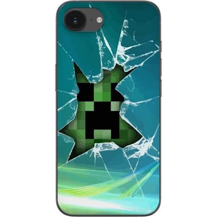 Kompatibel Mobilcover til Apple iPhone 16e Minecraft Creeper gennem knust glas med dramatisk eksplosionseffekt, hvor den ikoniske Creeper bryder igenn