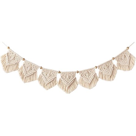 Makramévävd väggbonad med fransar, girlang, banderoll, bohemisk väggdekor