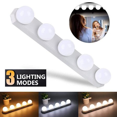 LED-speilbelysning - 5 LED-pærer - Hollywood-stil - Sminkebelysning -