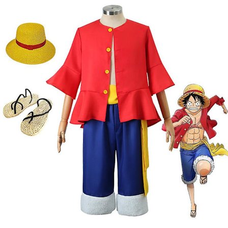 Anime One Piece Cos Suit Monkey D. Luffy Cosplay Kostyme Stråhatt Sko Rekvisita To år senere generasjonens Klær Halloween Ny