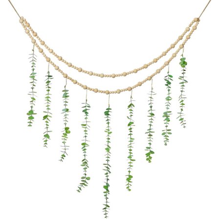 Boheme Eucalyptus Vægophæng Dekoration Stort Boheme Soveværelse Kunstig Eucalyptus Træperle Guirlande Naturlig Grøn Dekoration, 80 x 110 cm (Si