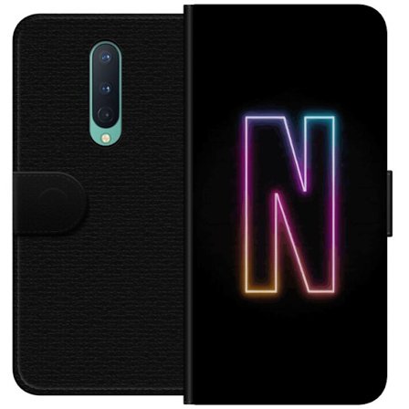 Yhteensopiva Lompakkokotelo OnePlus OnePlus 8 Minimalistinen neonkirjain N värinvaihtuvassa valossa mustaa taustaa vasten