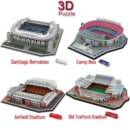 En stor 3D-papirstadionpuslemodel til passionerede fodboldfans, der kan kæmpe med dit hjemmehold
